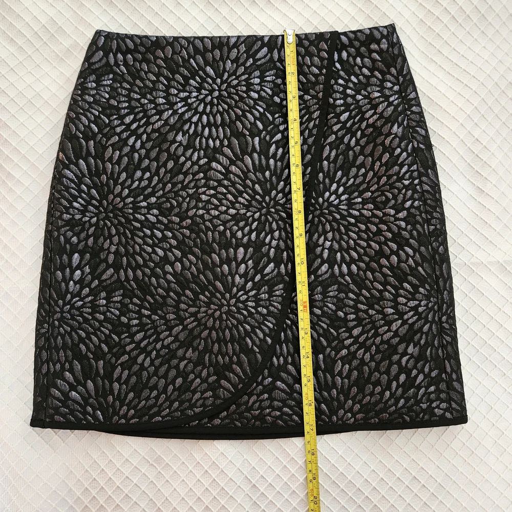 LOFT Petite Black Metallic Patterned Faux Wrap Mini Skirt - Picture 9 of 9